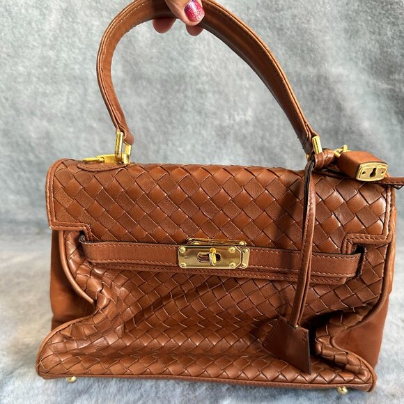 Marforio Venezia Brown Leather Weaved Satchel - Picture 1 of 9